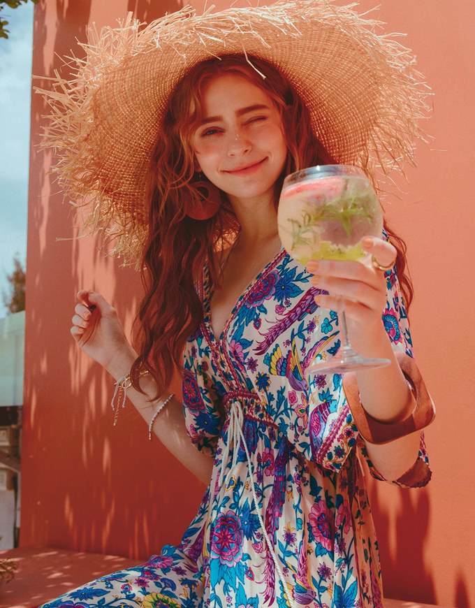 Exotic Printed Deep V-Neck Ribbon Slit Maxi Dress
