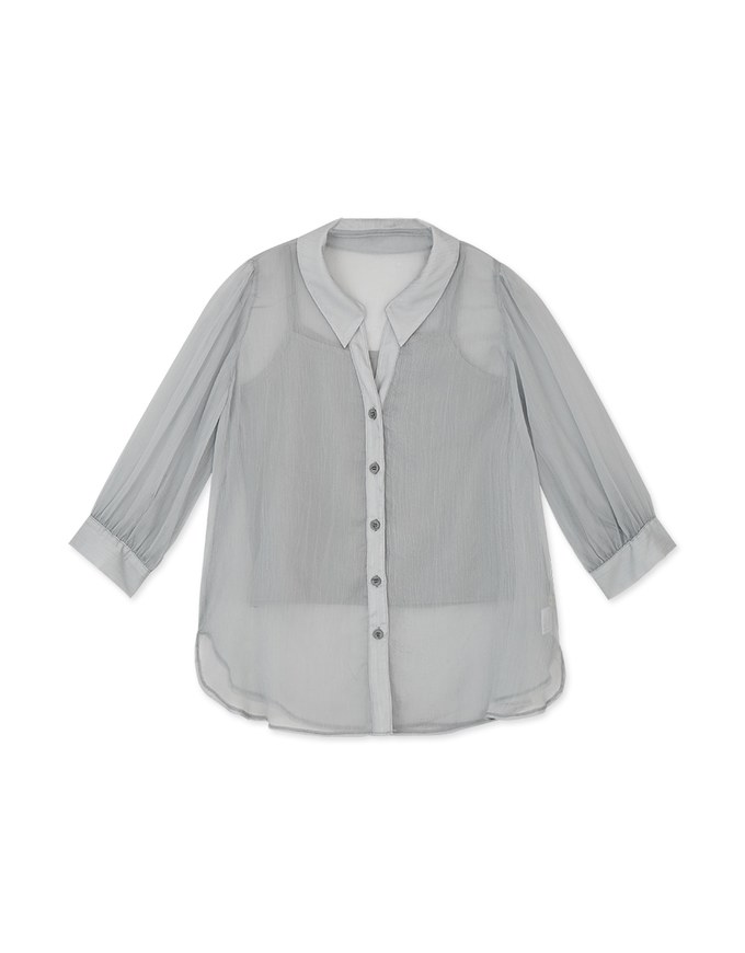 Textured Sheer 3/4 Sleeves Blouse & Cami Set Wear