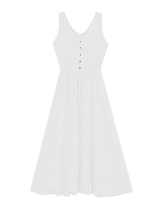 V-Neck Button Up Cinched West Midi Tank Dress