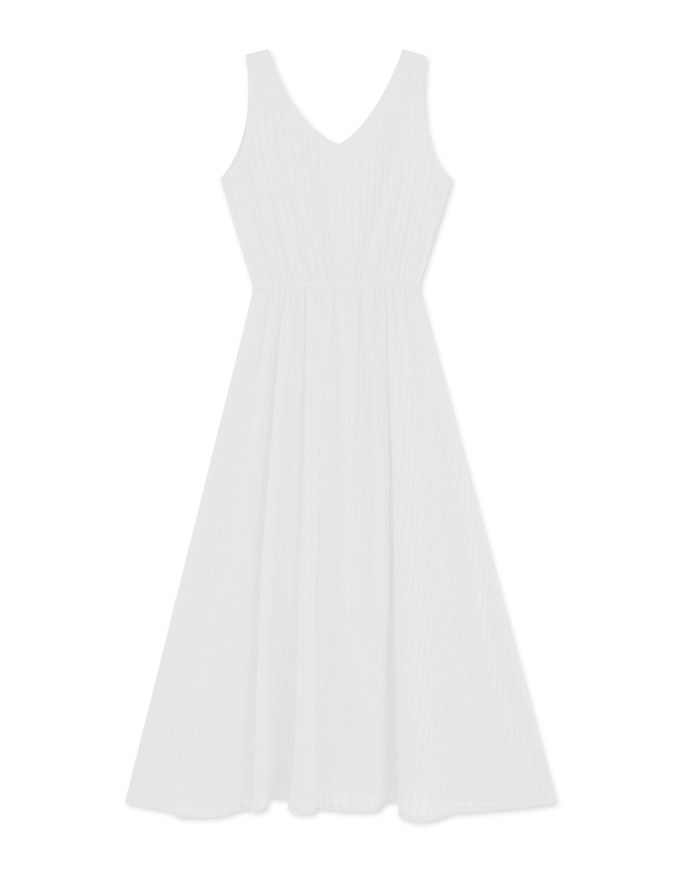 V-Neck Button Up Cinched West Midi Tank Dress
