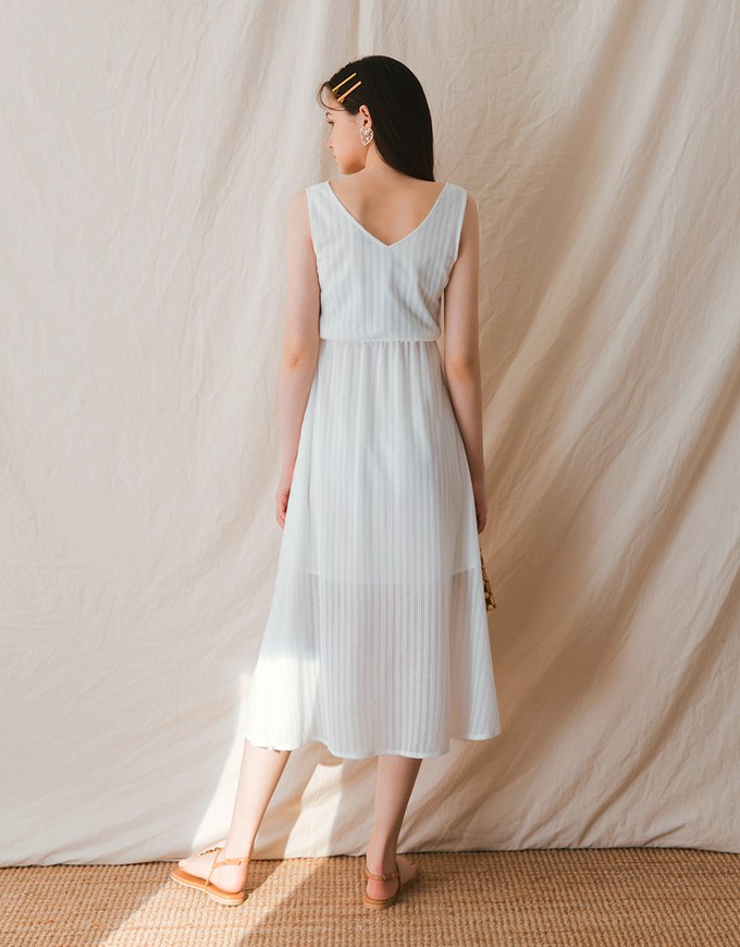 V-Neck Button Up Cinched West Midi Tank Dress