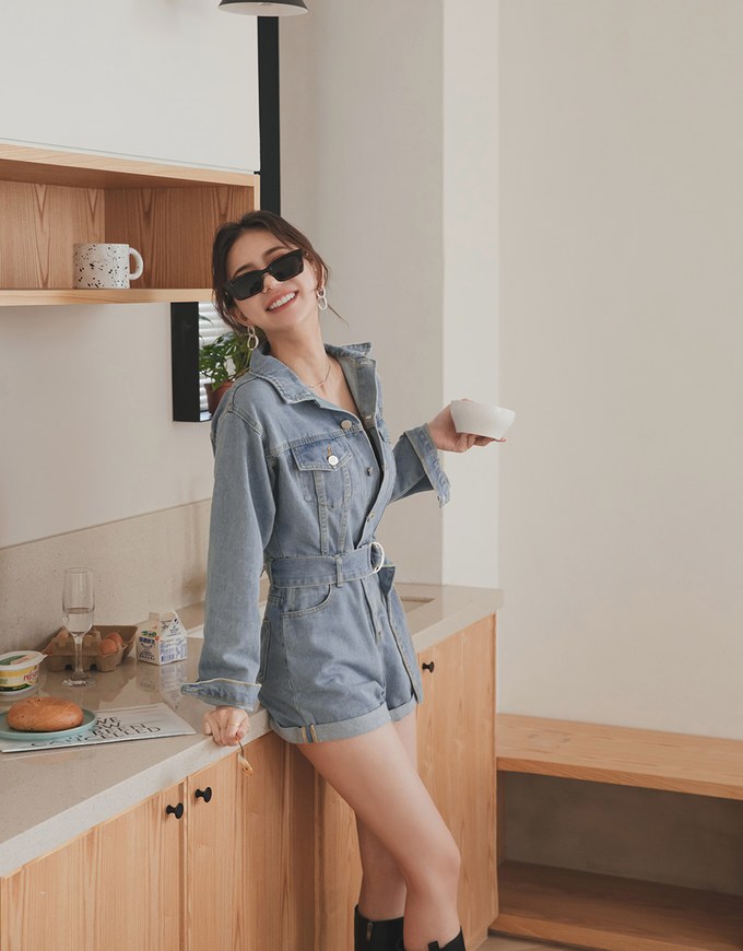 Industrial Style Denim Belted Playsuit