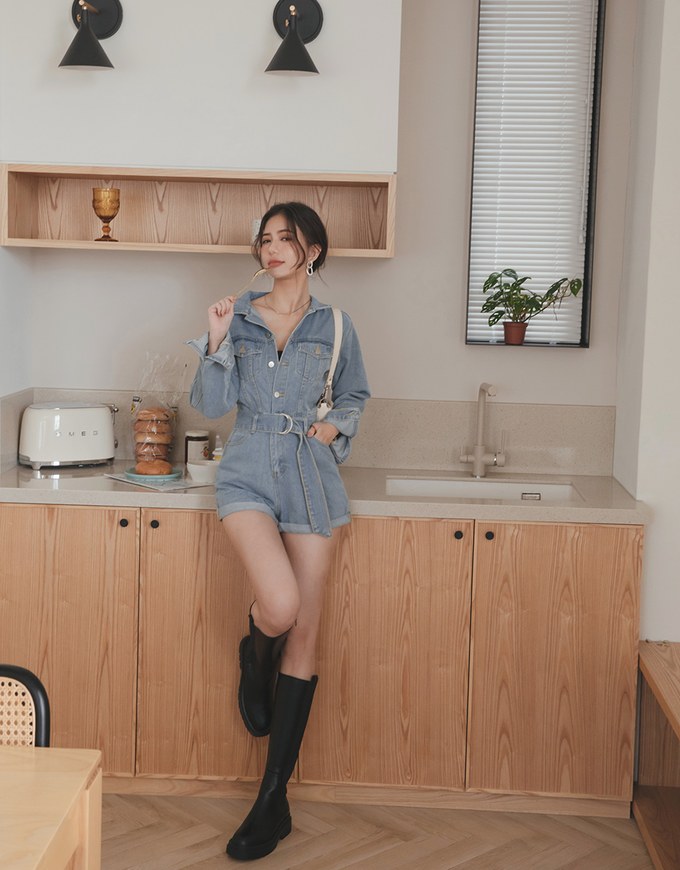 Industrial Style Denim Belted Playsuit