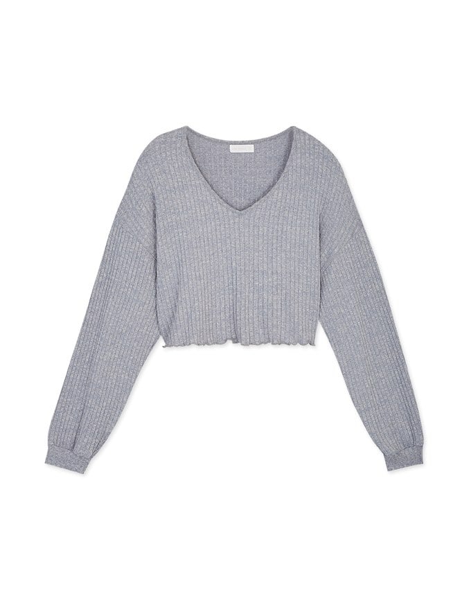 Casual Lettuce-Edge Hem Ribbed Knitted Crop Top