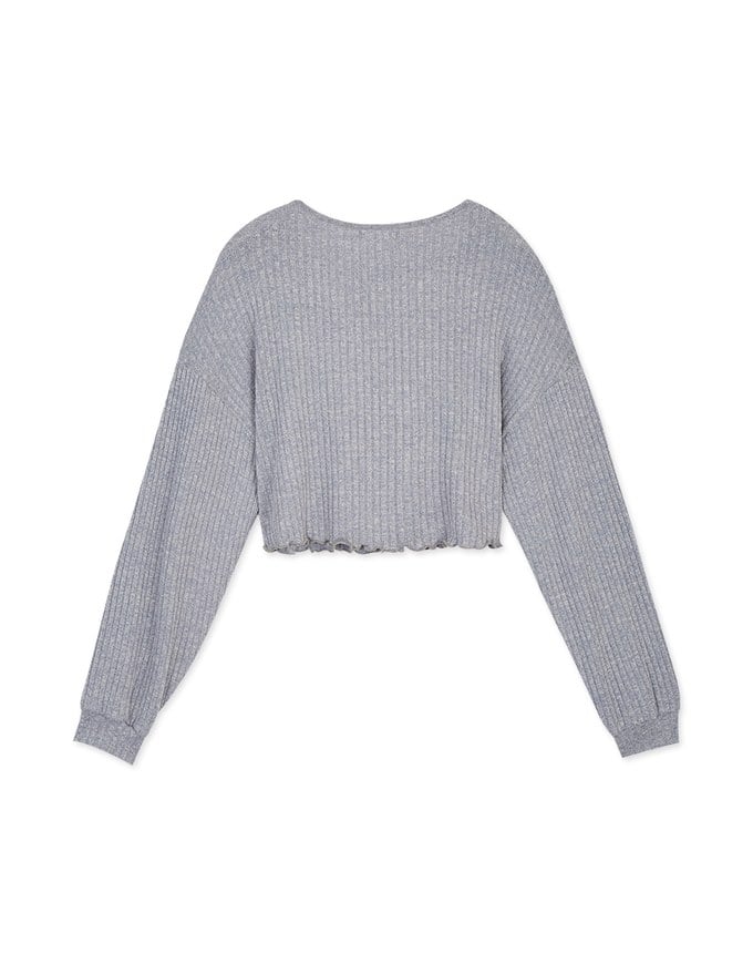 Casual Lettuce-Edge Hem Ribbed Knitted Crop Top