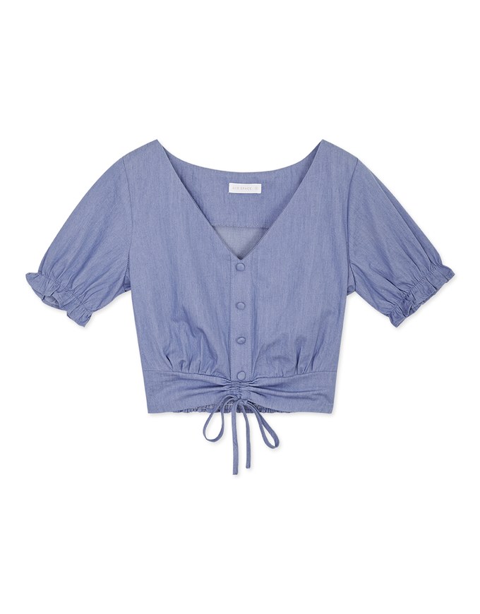 Drawstring Washed Chambray Crop Top