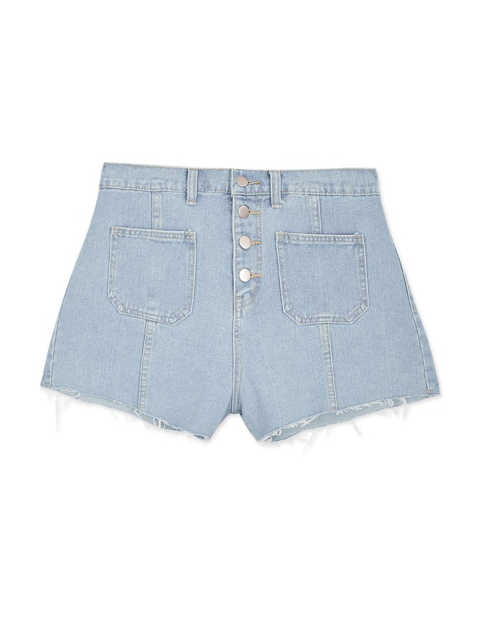 Button-Up Arcuates Denim Shorts