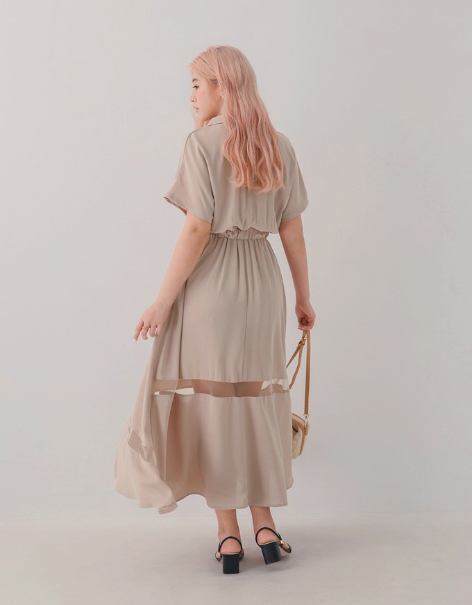 Asymmetrical Sheer-Panel Knot-Tie Maxi Dress