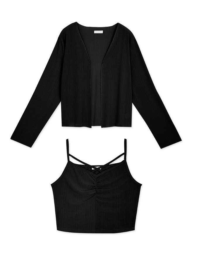 Criss-Cross Scrunch Cami Top & Cardigan Set Wear