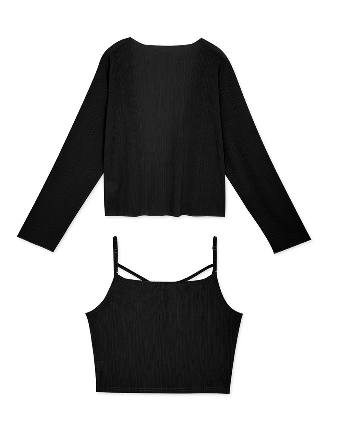 Criss-Cross Scrunch Cami Top & Cardigan Set Wear