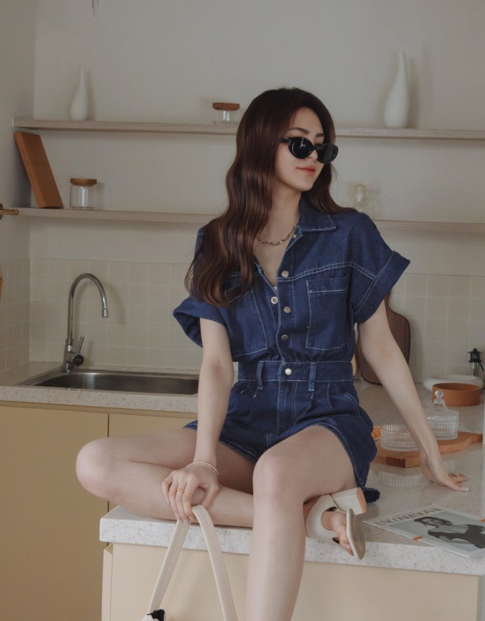 Cargo-Inspired Denim Playsuit