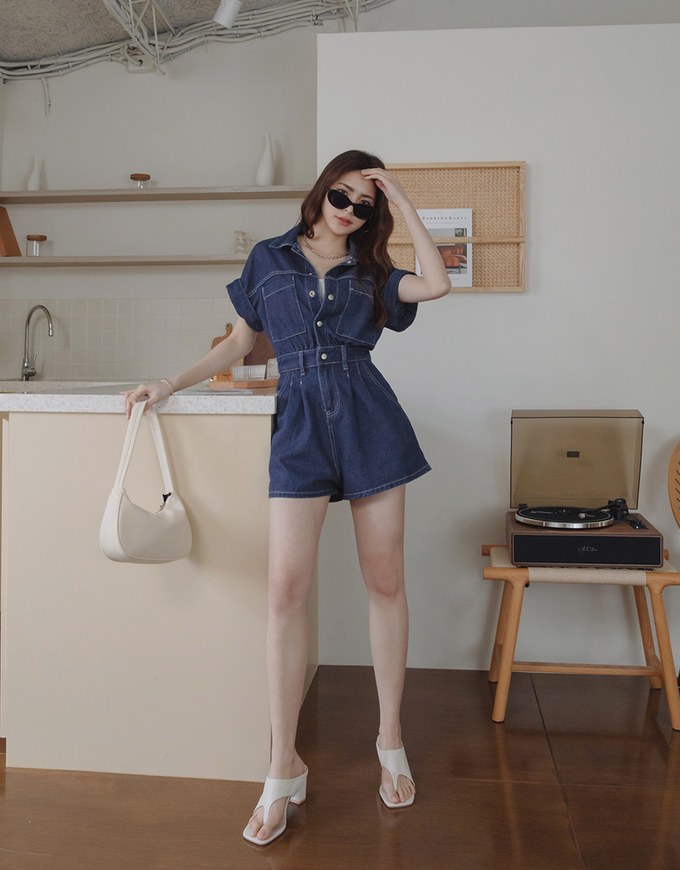 Cargo-Inspired Denim Playsuit