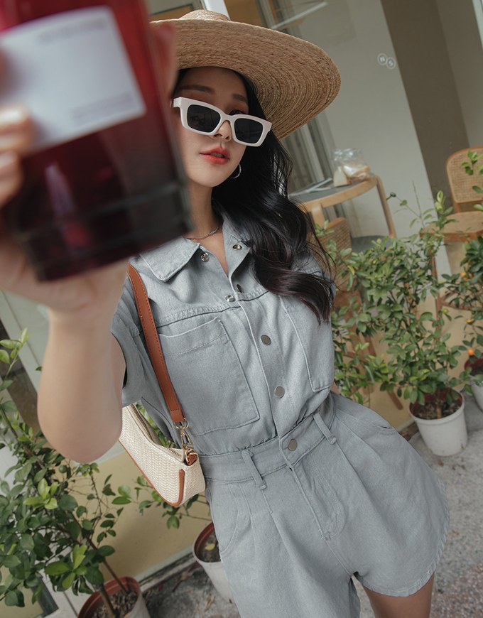 Cargo-Inspired Denim Playsuit