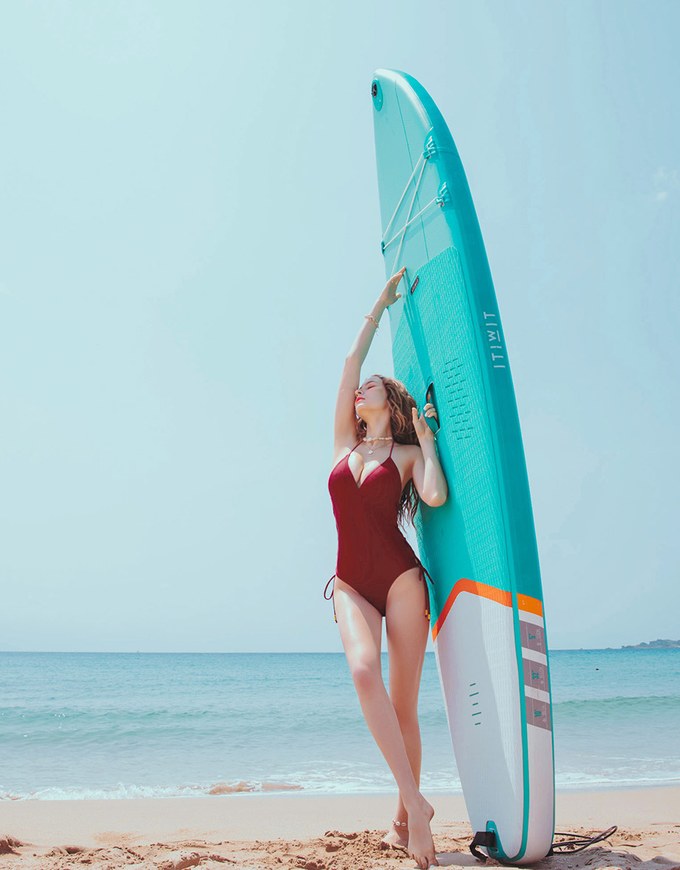 Tall Girl-Thin Strap Lace-Up Side One-Piece Bikini (Thick Padded & Extended Length)