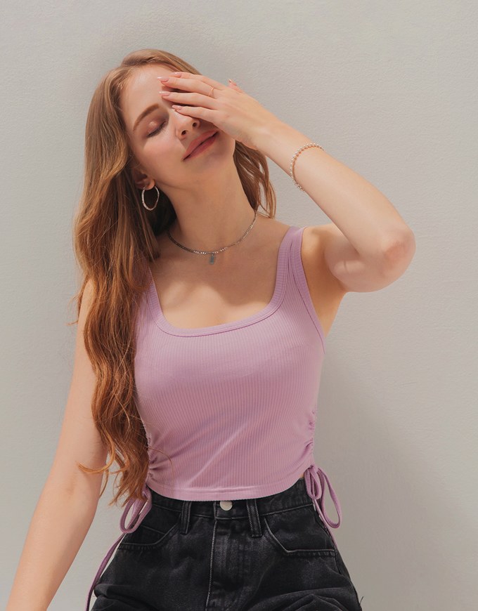 Drawstring-Side Crop Tank Top
