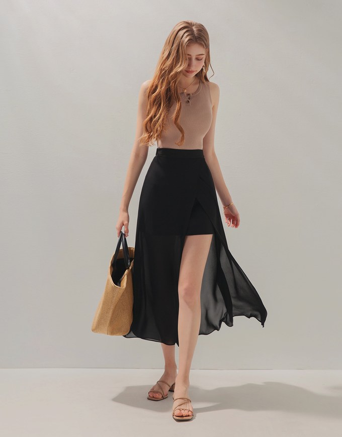 Chiffon-Overlay Maxi Skirt
