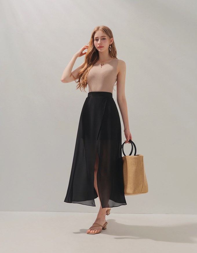 Chiffon-Overlay Maxi Skirt