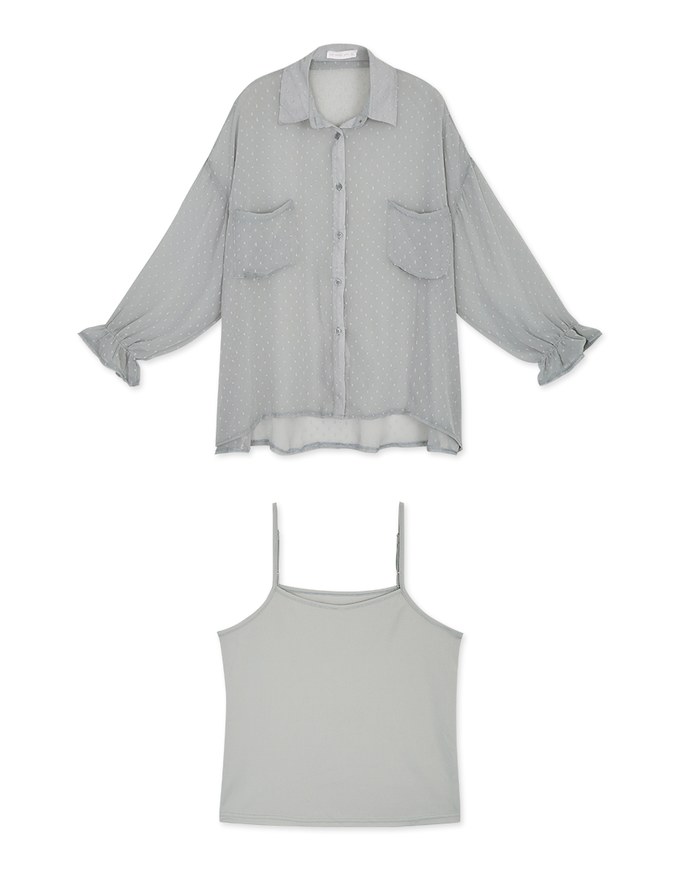 Swiss Dot Gauzy Blouse & Cami Top Set