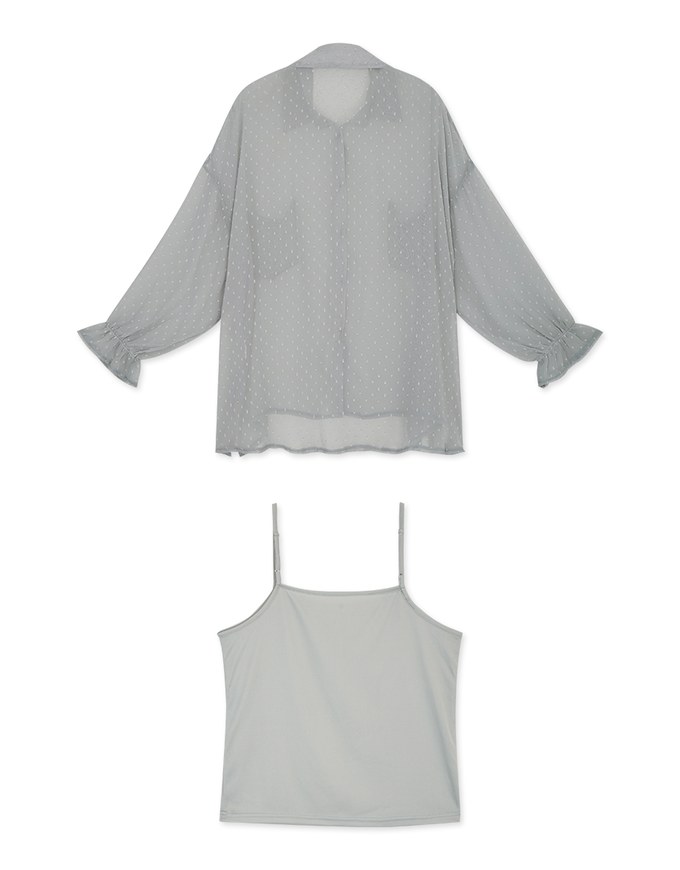 Swiss Dot Gauzy Blouse & Cami Top Set