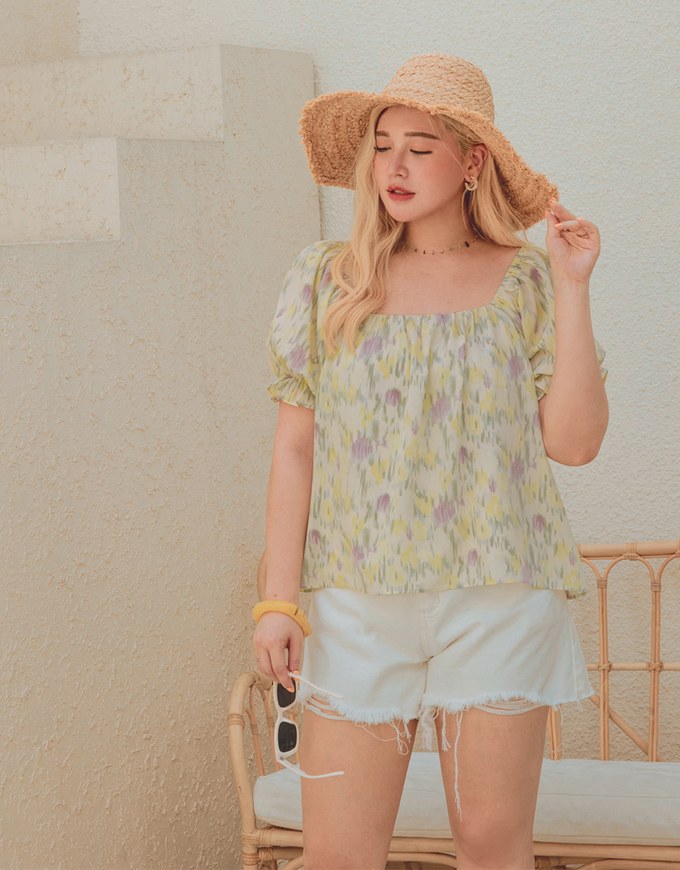 Tie-Dye Puff Sleeve Peplum Top