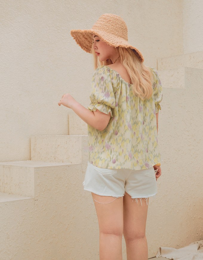 Tie-Dye Puff Sleeve Peplum Top