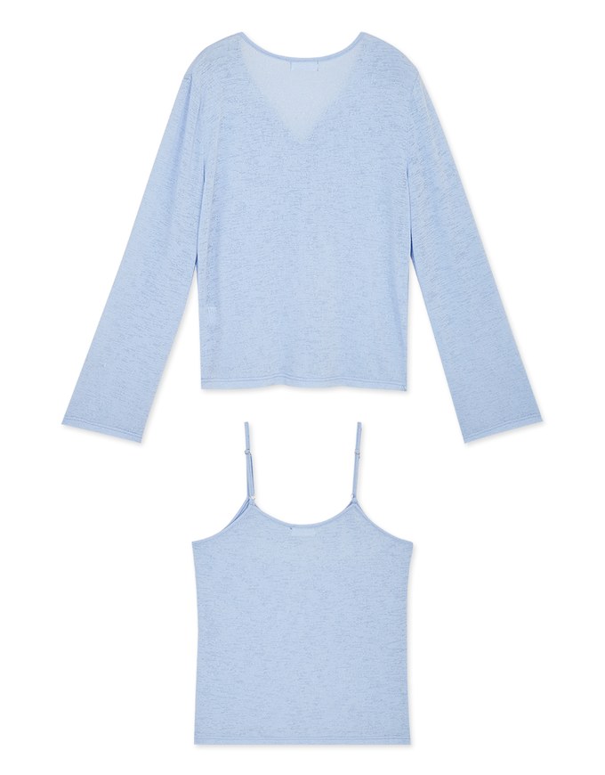 Sheer Fine Knitted Cami Top & Cardigan Set Wear
