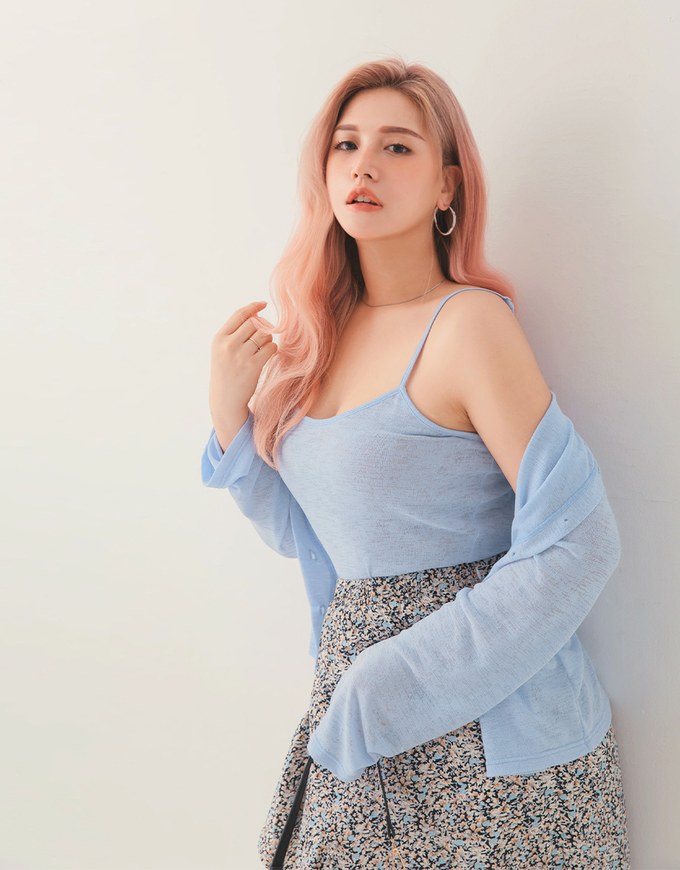 Sheer Fine Knitted Cami Top & Cardigan Set Wear