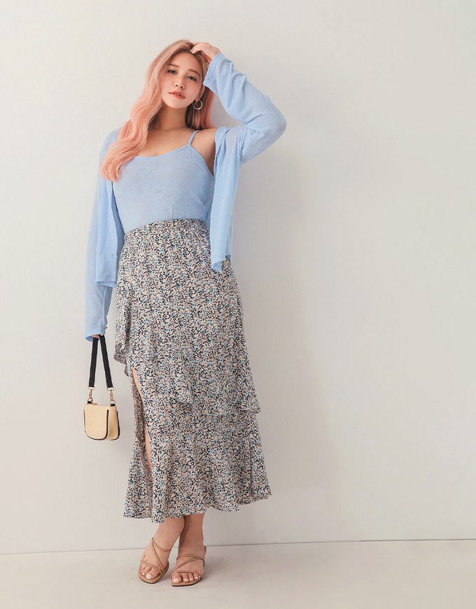 Sheer Fine Knitted Cami Top & Cardigan Set Wear