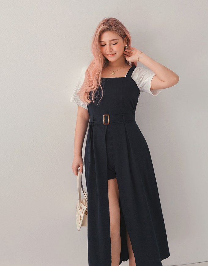Maxi Skirt Overlay Playsuit (With Belt)