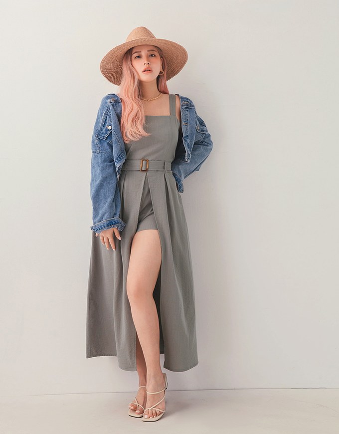 Maxi Skirt Overlay Playsuit (With Belt)