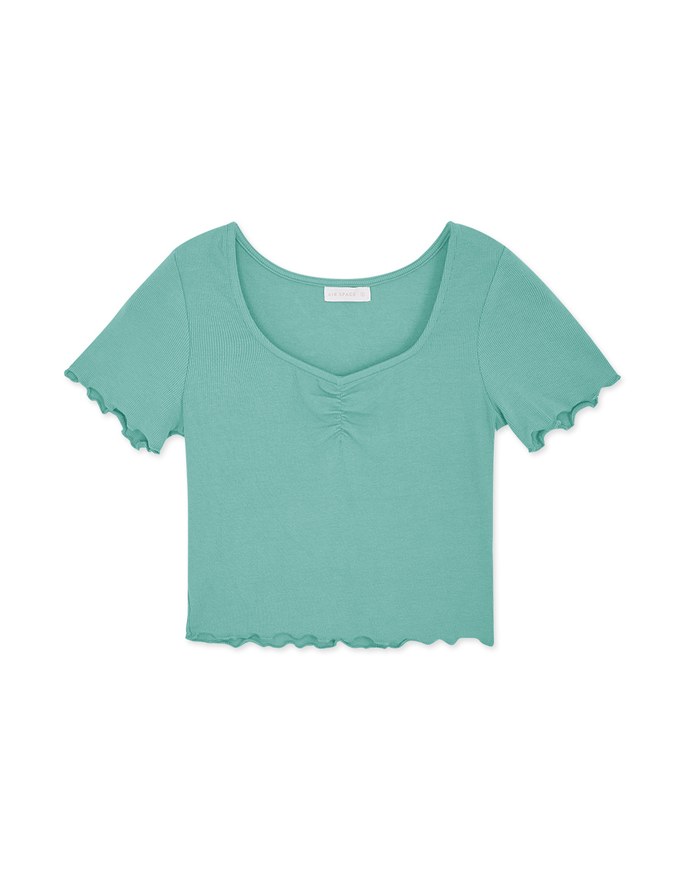 Scrunch Lettuce-Edge Hem Crop Top