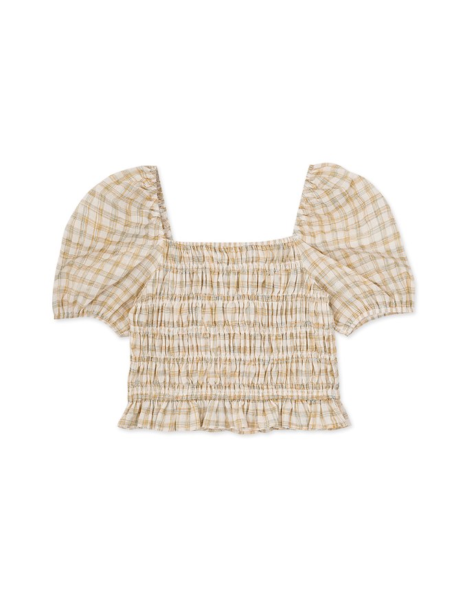 Plaid Shirred Frill Fluttery Top