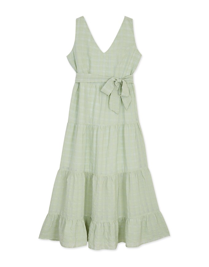 Subtle Plaid Tiered Maxi Dress (With Sash)