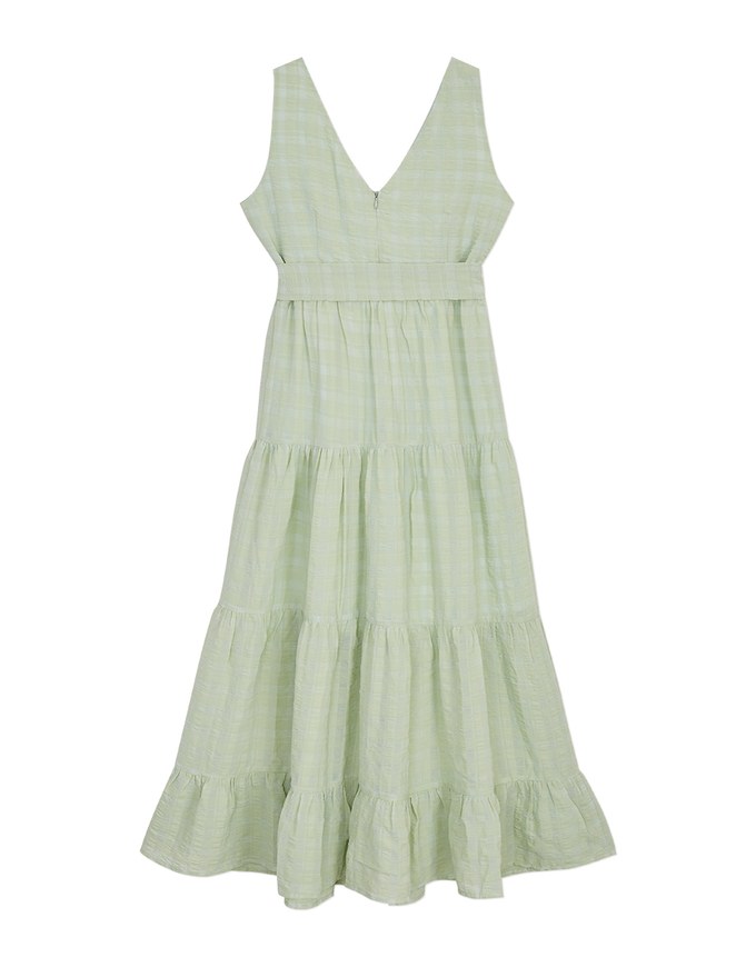 Subtle Plaid Tiered Maxi Dress (With Sash)