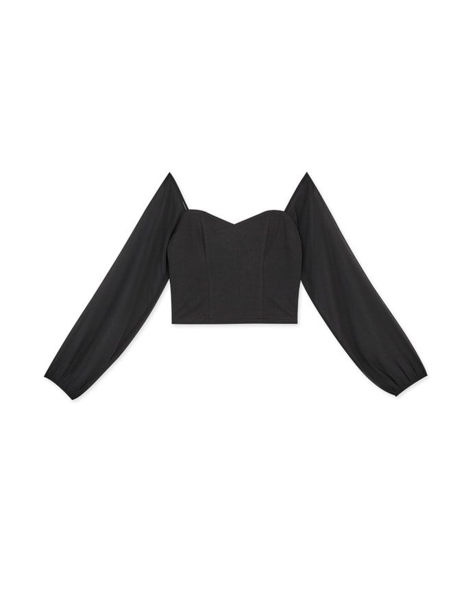 Sweetheart Neckline Transparent Peasant Sleeves Crop Top