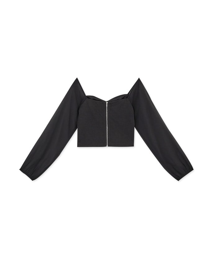 Sweetheart Neckline Transparent Peasant Sleeves Crop Top