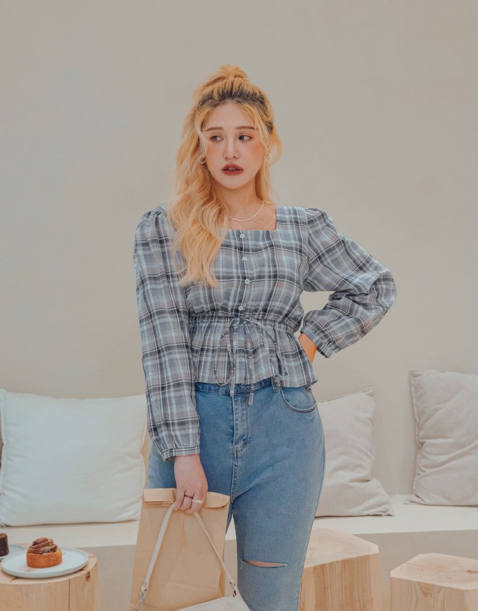 Plaid Chinched-West Top