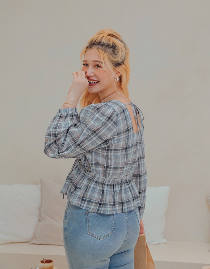 Plaid Chinched-West Top
