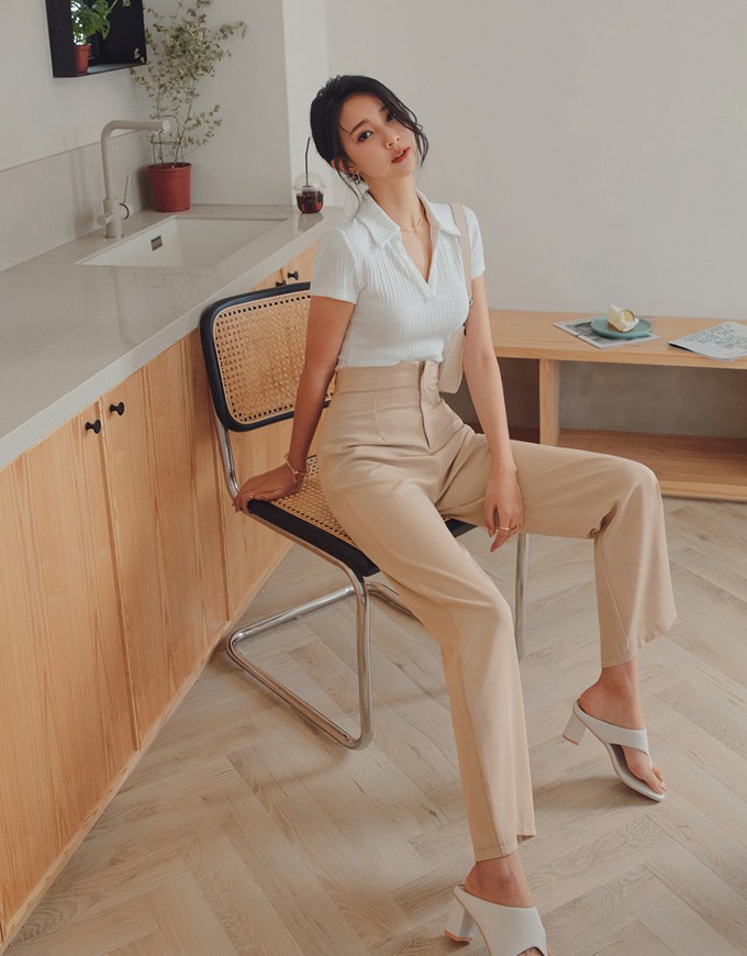 360° High-West Pleated Suit Straight-Leg Pants