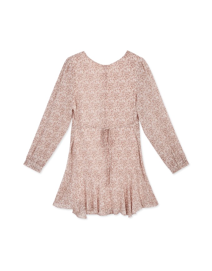 Dainty Printed Front-Ruched Ruffle Mini Dress (With Detechable Shoulder Pads)