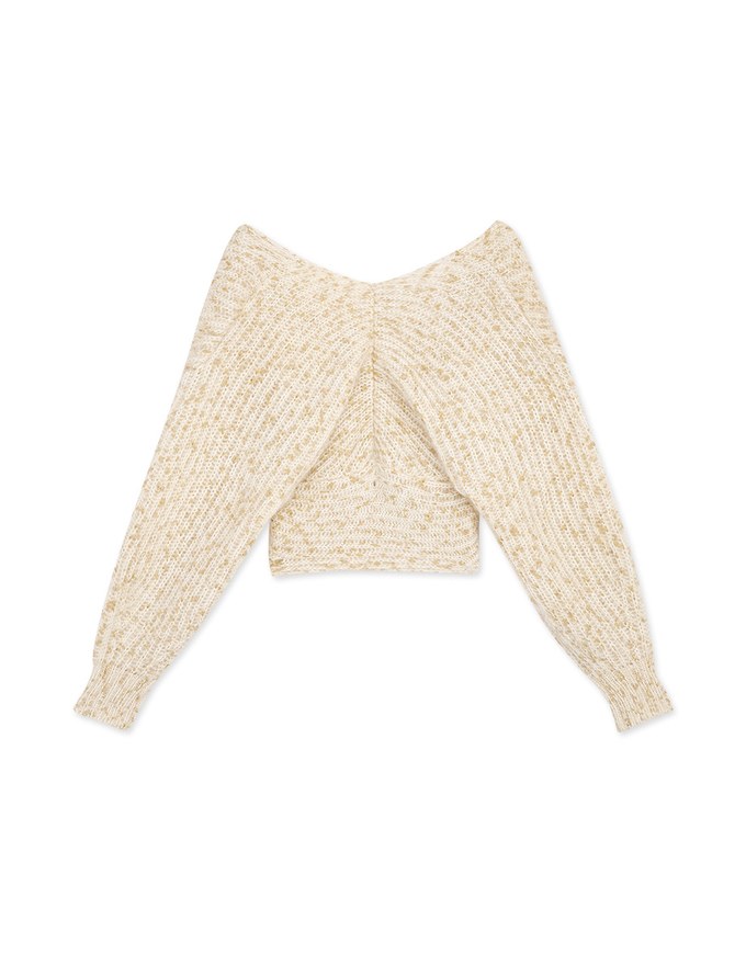 Soigné Off-Shoulder Gold Leaf Embellished Wrap Sweater