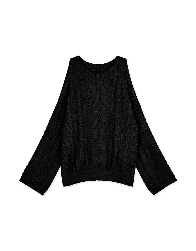 Refined 3D Textured Cutout-Shoulder Sweater