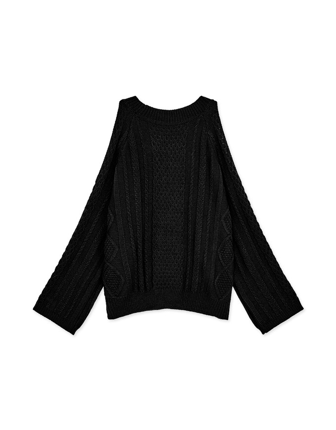 Refined 3D Textured Cutout-Shoulder Sweater