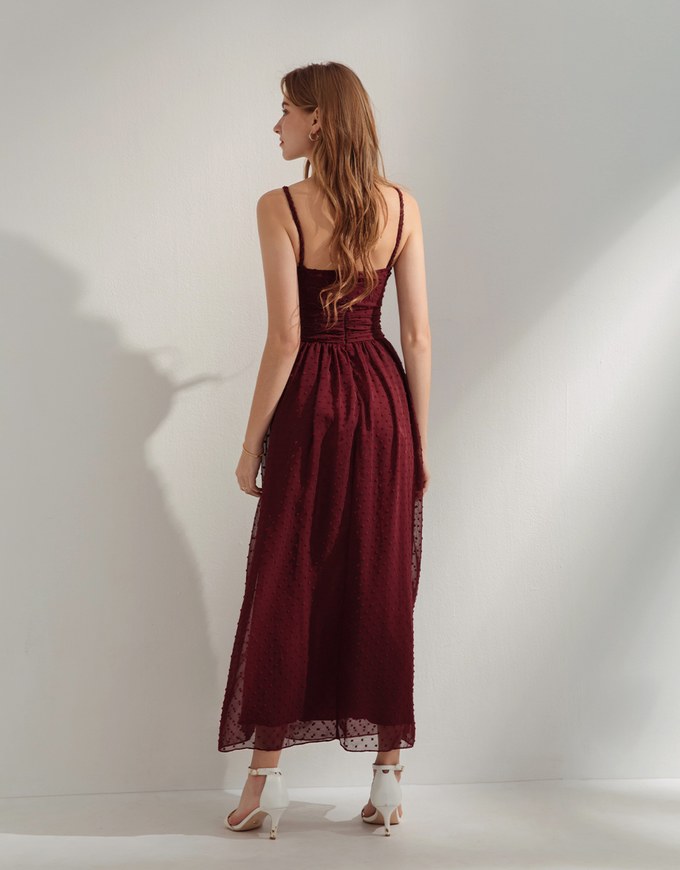 Swiss Dot Chiffon Cami Maxi Dress (With Padding)