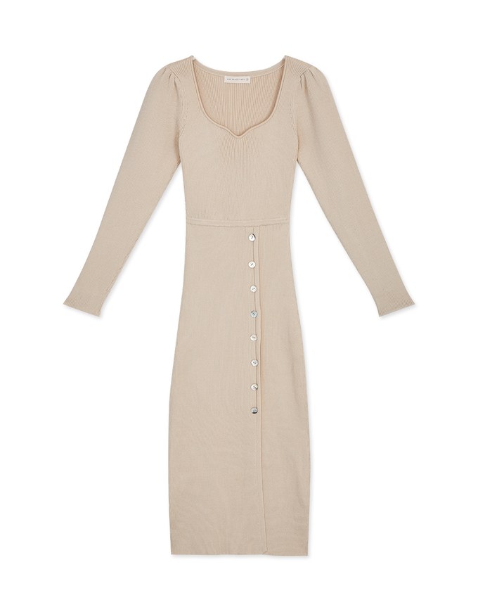 Elevated Detailing Buttoned Slit Knit Midi Dress