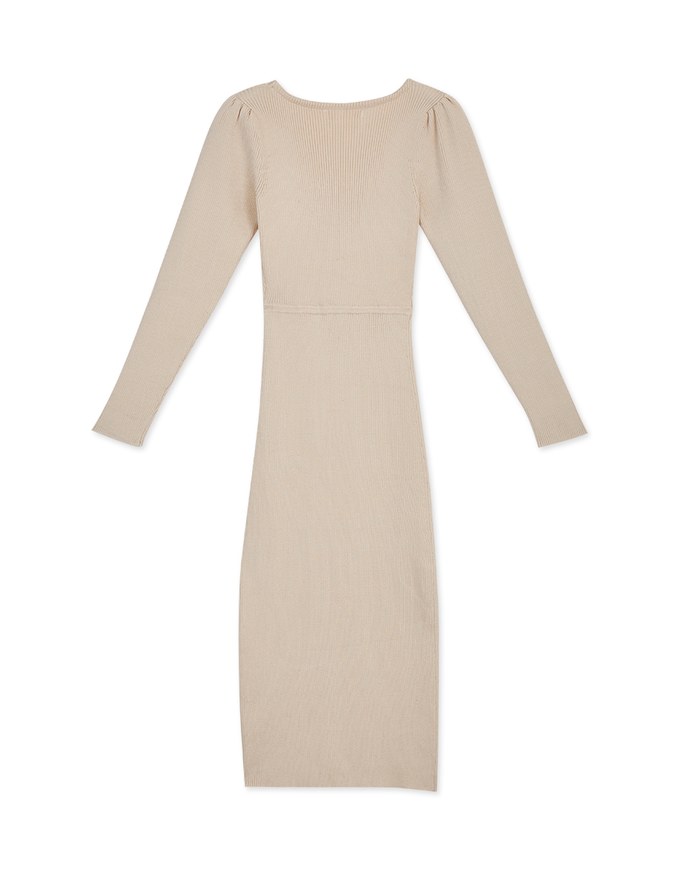 Elevated Detailing Buttoned Slit Knit Midi Dress