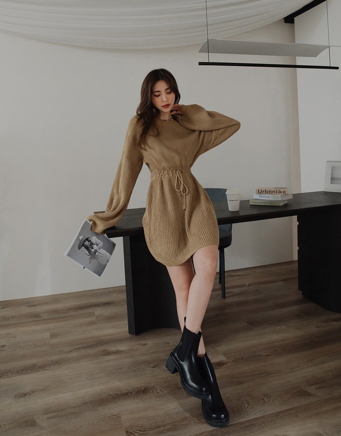 Soft Grunge Puffy West-Drawstring Mini Dress