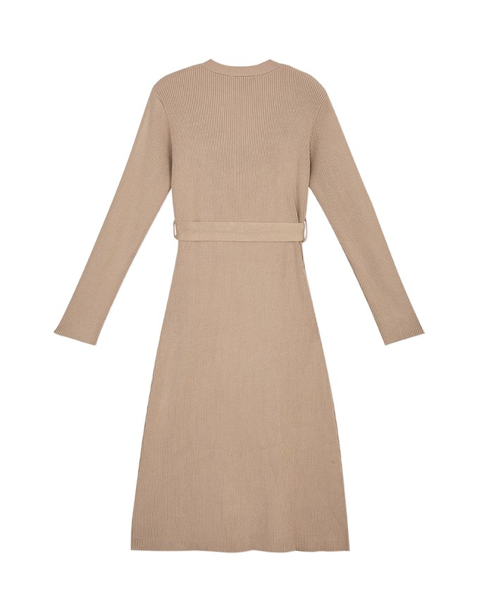Minimalist Staple Wrap Slit Ribbed Midi Dress (With Belt)