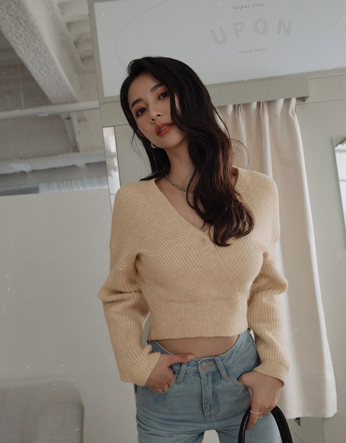 Understated Staple Crossover V-Neck Crop Sweater