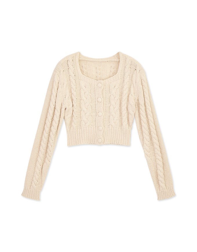Dainty Square-Neck Buttoned Twist Sweater